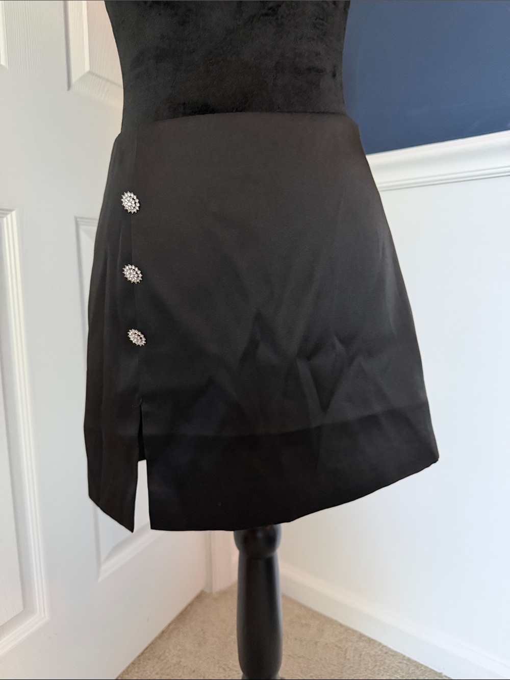 H&M Black Mini Skirt with Decorative Rhinestone Buttons